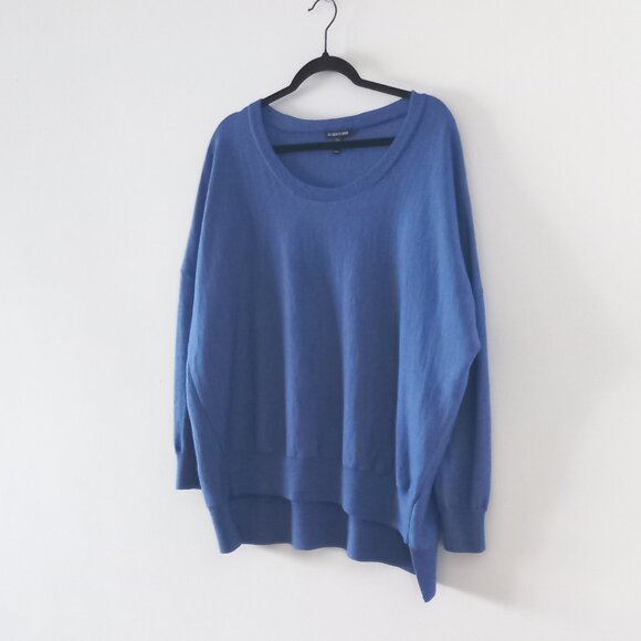 EILEEN FISHER cobalt blue round neck thin merino wool sweater - Picture 2 of 8